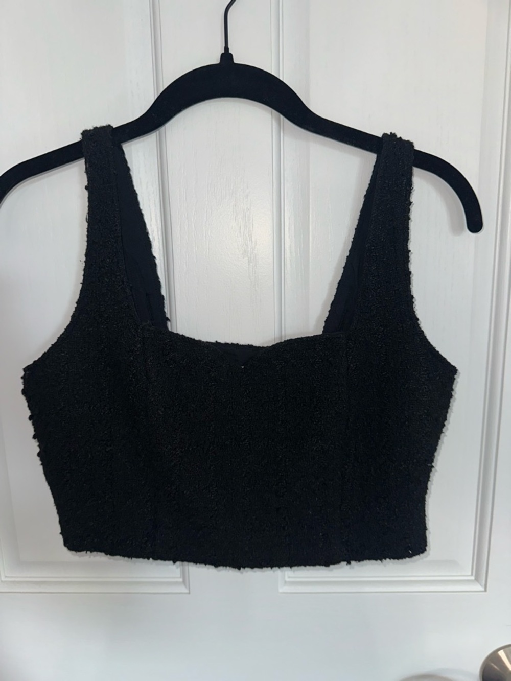 Black Tweed Square-Neck Cropped Tank Top